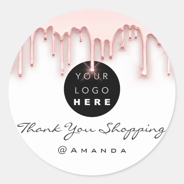 Thank You Shopping Name Logo Rose Drips Classic Round Sticker (Front)