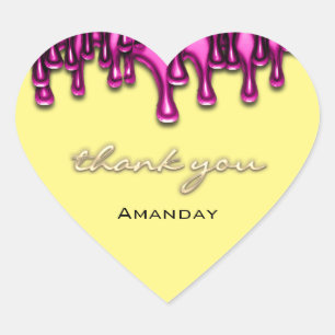 Thank You Shopping Name Pink Drips Yellow Heart Sticker