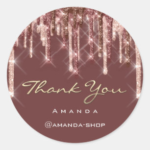Thank You Shopping Name Rose Glitter Classic Round Sticker