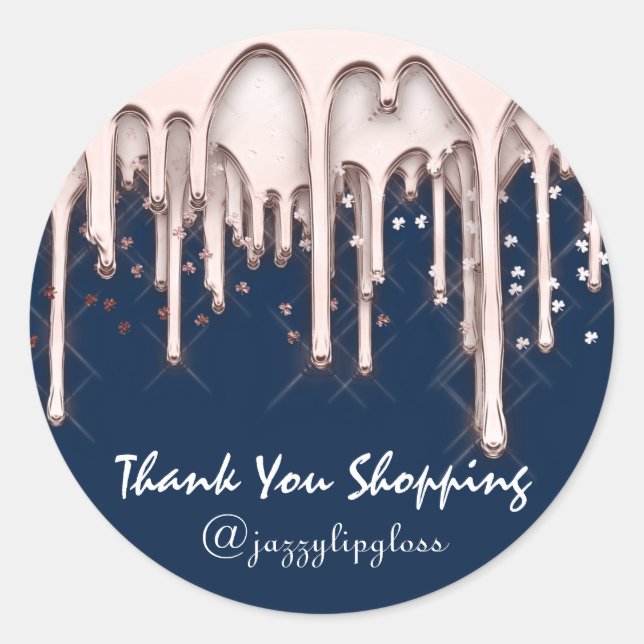 Thank You Shopping Navy Rose Confetti Hairdresser Classic Round Sticker (Front)