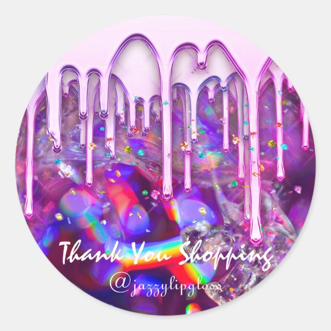 Thank You Shopping Product Drip Confetti Rainbow Classic Round Sticker (Front)