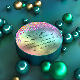 Thank You Shopping Rainbow Drips Holographic Classic Round Sticker