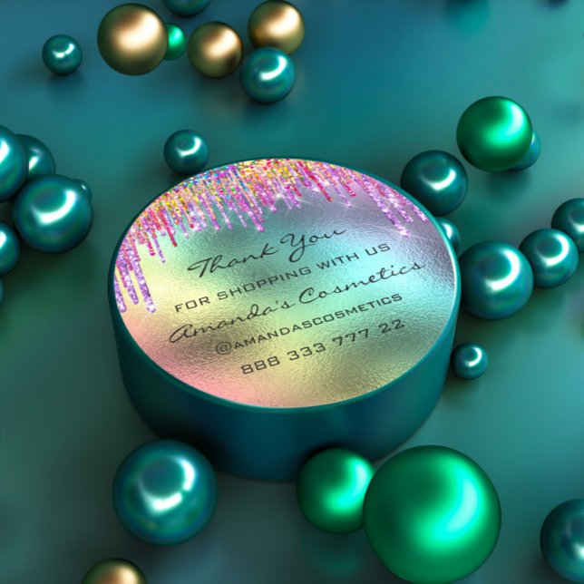 Thank You Shopping Rainbow Drips Holographic Classic Round Sticker (Thank You Shopping Rainbow Drips Holographic Classic Round Sticker)