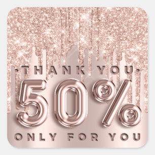 Thank You Shopping Rose Drips 50%Off Promotional Square Sticker