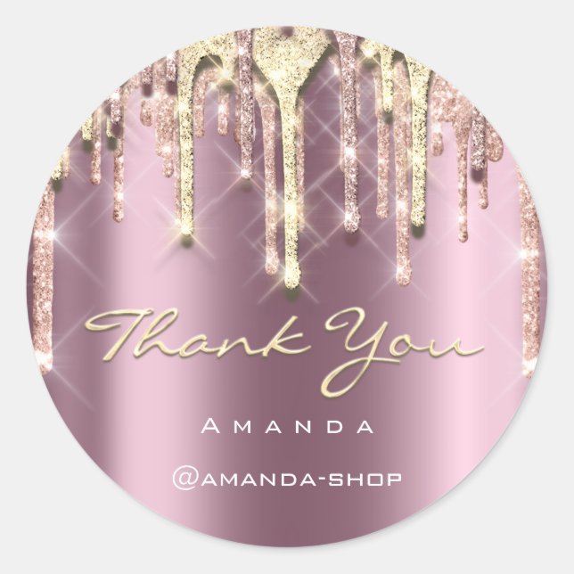 Thank You Shopping Rose Glitter Drips Pink glam Classic Round Sticker (Front)