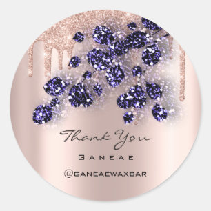 Thank You Shopping Rose Glitter Navy Floral Classic Round Sticker