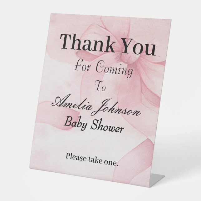 Thank You Sign Baby Pink Bow Shower Pedestal Sign (Front)
