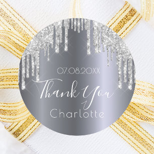 Thank You silver drips birthday Classic Round Sticker