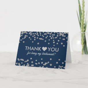 Thank You Silver Faux Glitter Confetti Navy Blue Card