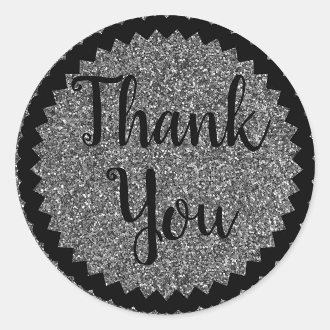 Thank You Silver Glitter Classic Round Sticker (Front)