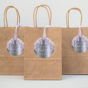 Thank You silver glitter purple sparkle birthday Classic Round Sticker