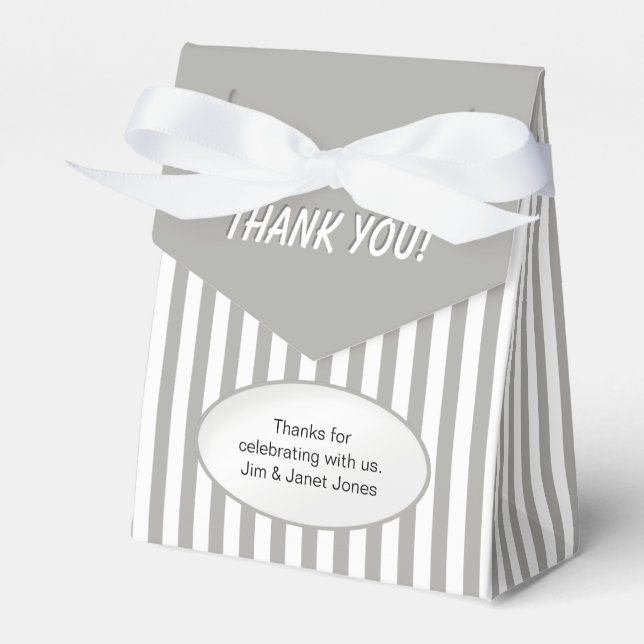 Thank You - Silver Grey Simple Stripes Pattern Favour Box (Front Side)