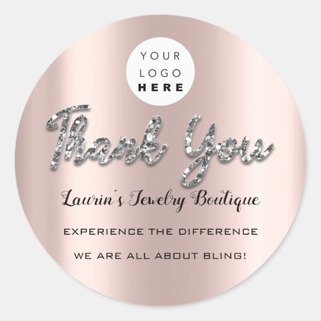 Thank You Silver Script Name Online Shop Web Logo  Classic Round Sticker (Front)