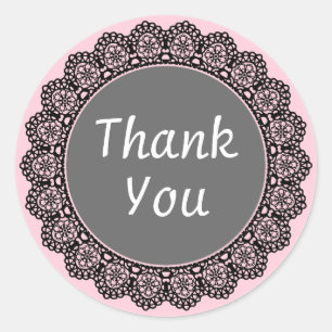 Thank You Silver Vintage Lace Frame and Pink v4 Classic Round Sticker