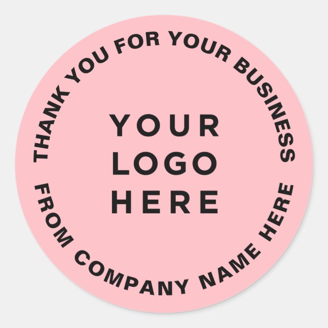 Thank you simple blush pink business logo classic round sticker (Front)