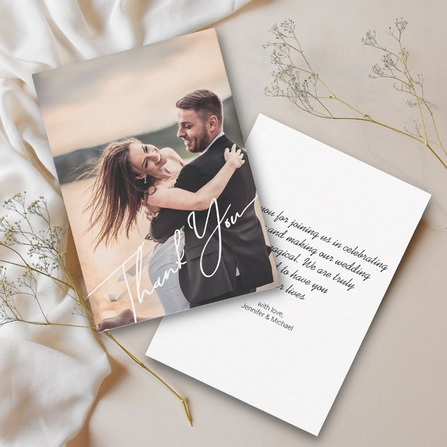 thank you simple handwriting wedding photo   card (Creator Uploaded)
