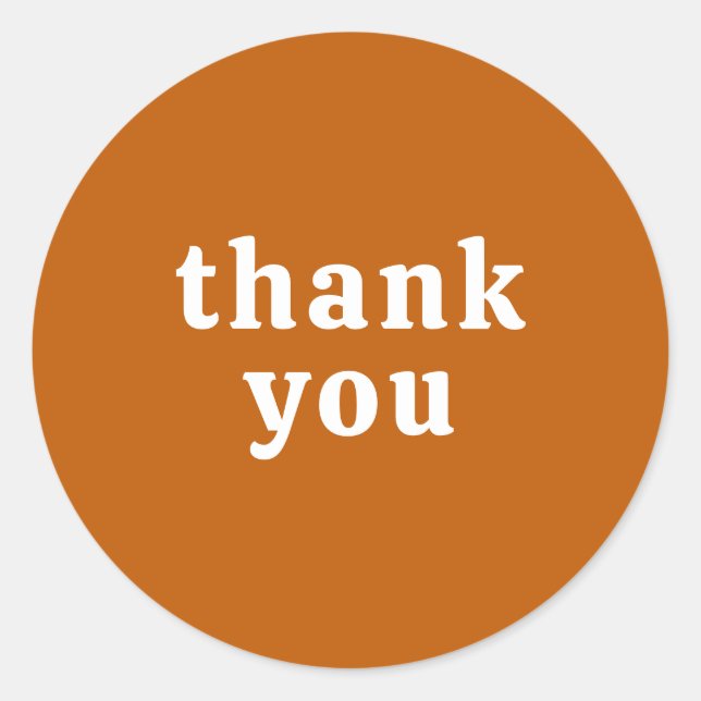 Thank You Simple Retro Font Wedding Burnt Orange Classic Round Sticker (Front)