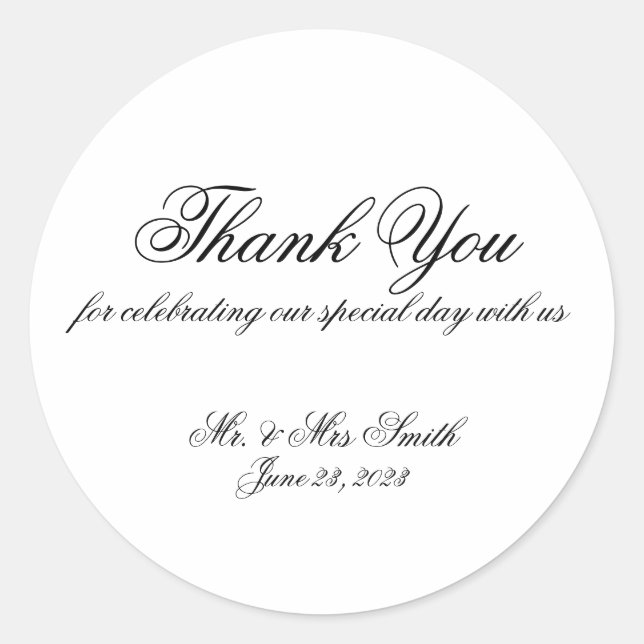 Thank You Simple Script Classic Round Sticker (Front)
