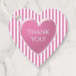 Thank You Simple Stripes Pattern Pink/White Heart Favour Tags