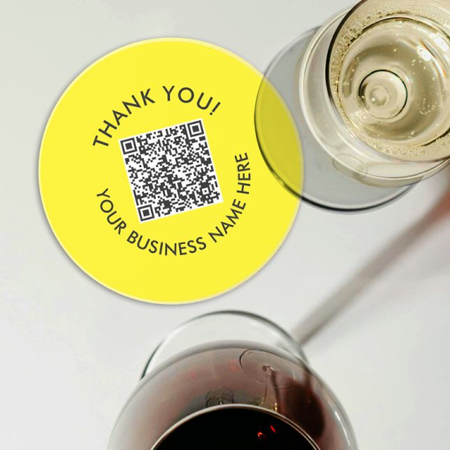 Thank You | Simple Yellow Black Website QR Code  Coaster (Creator Uploaded)