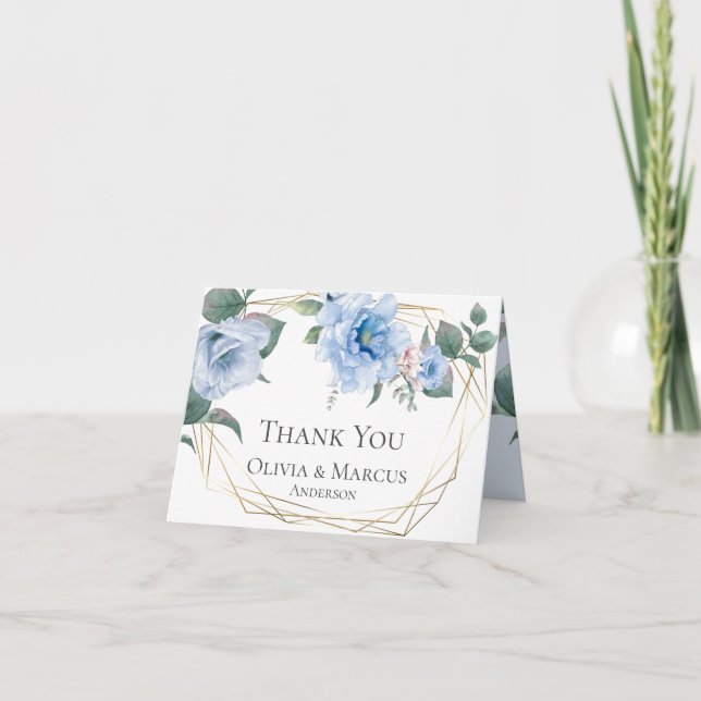Thank You | Sky Blue Watercolor Peonies (Front)