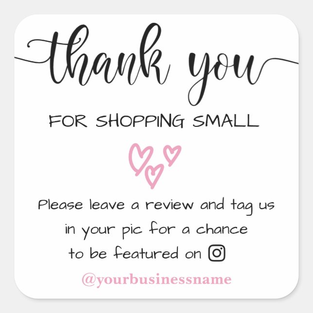 thank you small business cute heart instagram square sticker (Front)