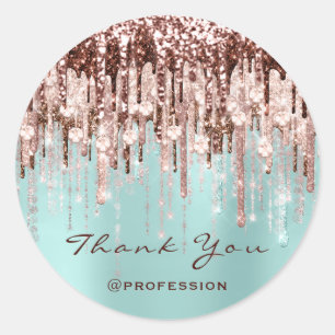Thank You Small Business Drips Rose Mint Glitter Classic Round Sticker