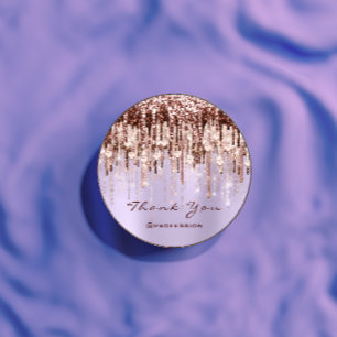 Thank You Small Business Drips Rose Purple Glitter Classic Round Sticker