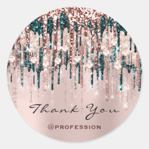 Thank You Small Business Drips Rose Teal Glitter Classic Round Sticker