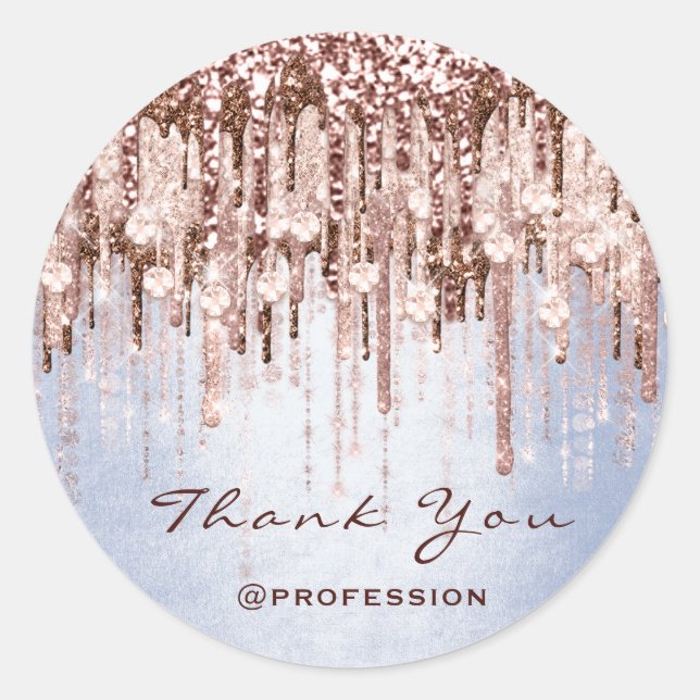 Thank You Small Business Online Drips Rose Blue Classic Round Sticker (Front)