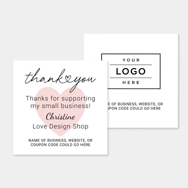 Thank You Small Business Pink Heart Logo Square Business Card (Creator Uploaded)