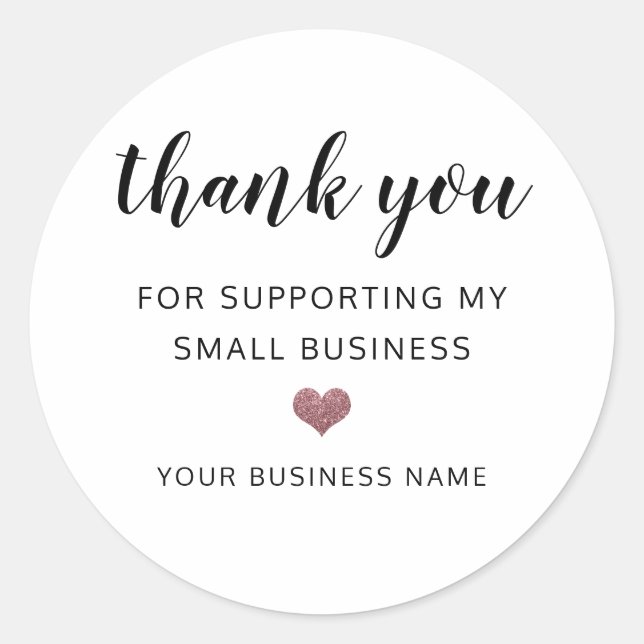 thank you small business rose gold glitter heart classic round sticker (Front)
