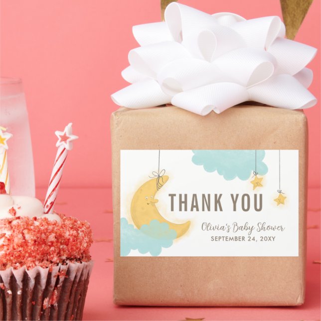 Thank You Smiling Moon Stars Clouds Baby Shower Rectangular Sticker (Party)