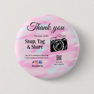 Thank you snap tag share media camera add socials 6 cm round badge
