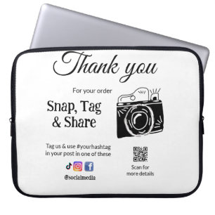 Thank you snap tag share media camera add socials laptop sleeve