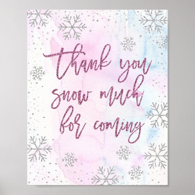 Thank You SNOW Much Snowflake Glitter Magenta Poster (Front)