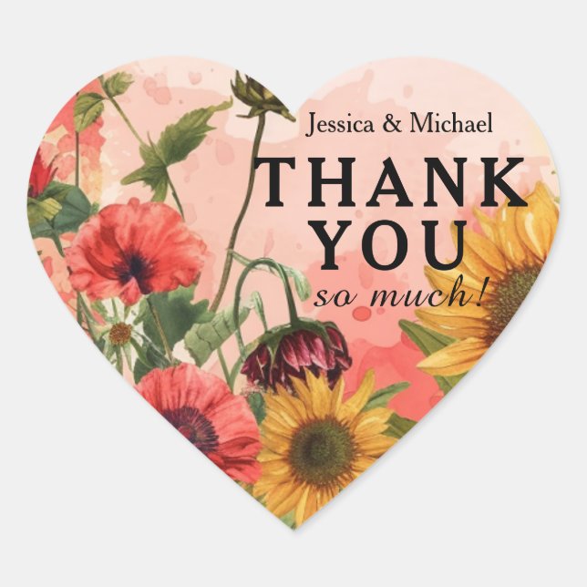 🌻Thank you so much  Sunny Petals & Scarlet Blooms Heart Sticker (Front)