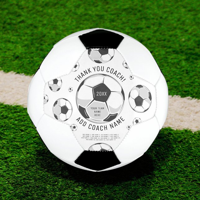 Thank You Soccer Coach Black & White Player Names Soccer Ball (Creator Uploaded)