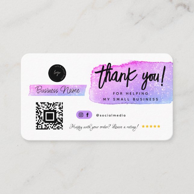 Thank You Social Media Business Modern Gold Purple Business Card (Front)