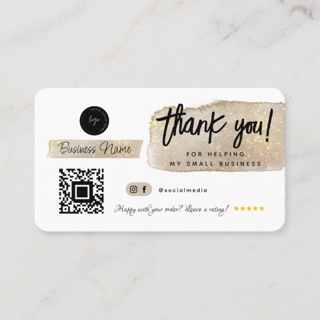 Thank You Social Media Small Business Modern Gold Card (Front)