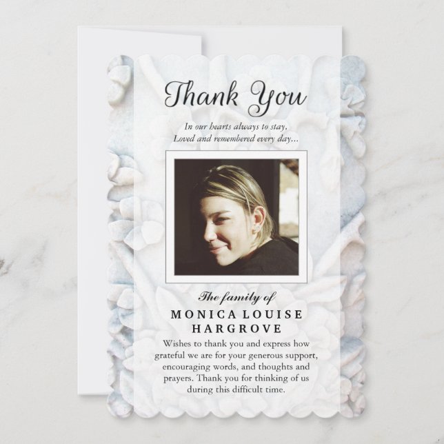 Thank You Soft White Floral Photo Memorial - Poem (Front)