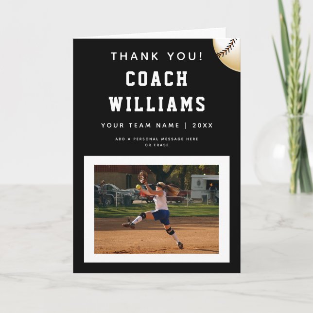 Thank You Softball Coach Player Photo & Ball Card (Front)