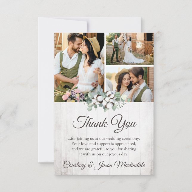 Thank You Southern Cotton Country Wedding Card (Front)