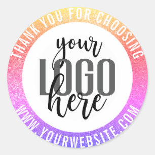 Thank You Sparkly Rainbow Glitter Business Logo Classic Round Sticker