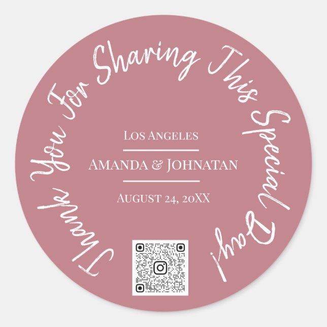 Thank You  Special Day QR Code Logo Rose Classic  Classic Round Sticker (Front)