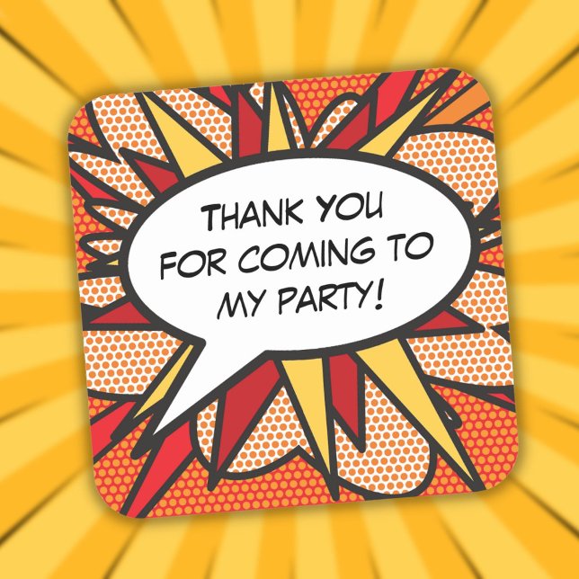THANK YOU Speech Bubble Fun Retro Comic Book Square Sticker (THANK YOU Speech Bubble Fun Retro Comic Book Square Sticker)