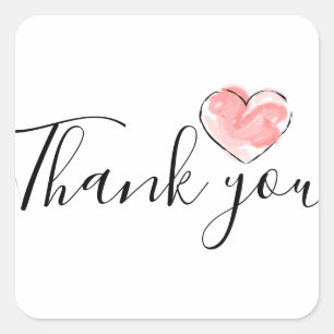 Thank you square business stickers with red heart
