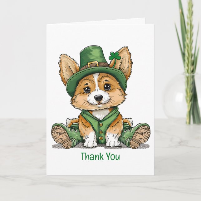 Thank You St. Patrick's Day Corgi Dog Card (Front)