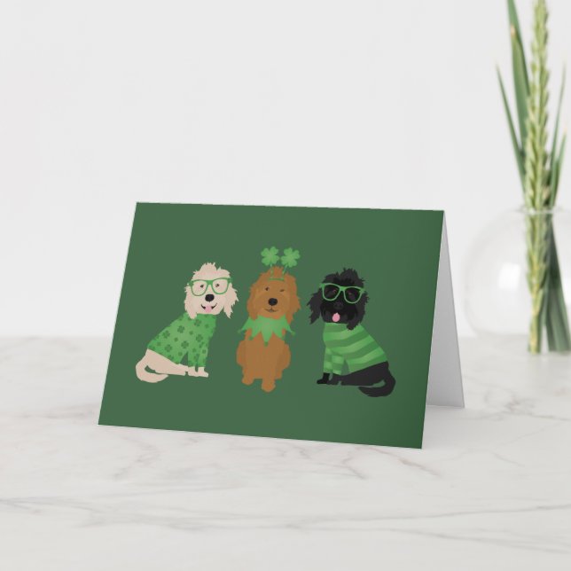 Thank You St Patricks Day Goldendoodle Dogs Card (Front)