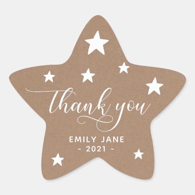 Thank You Stars Baby Shower Party Stickers | Kraft (Front)